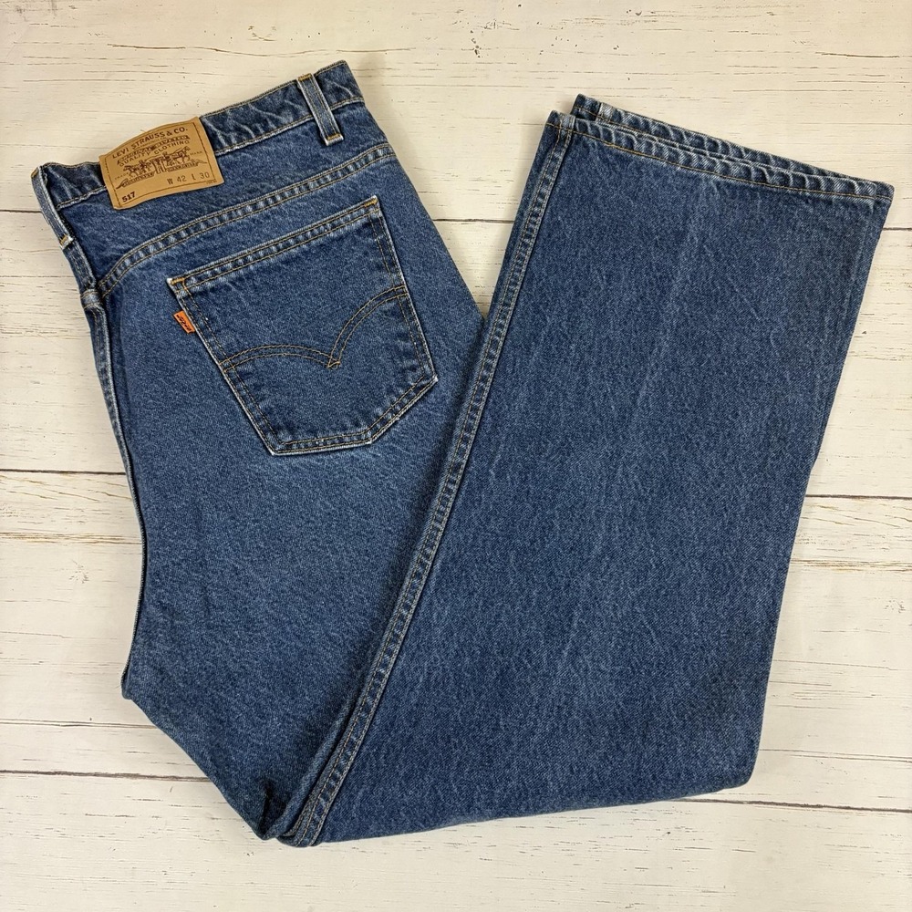 Vintage Levi's 517 Orange Tab Bootcut Jeans Mens 42x30 Denim Made In USA 80s 90s - Picture 2 of 12